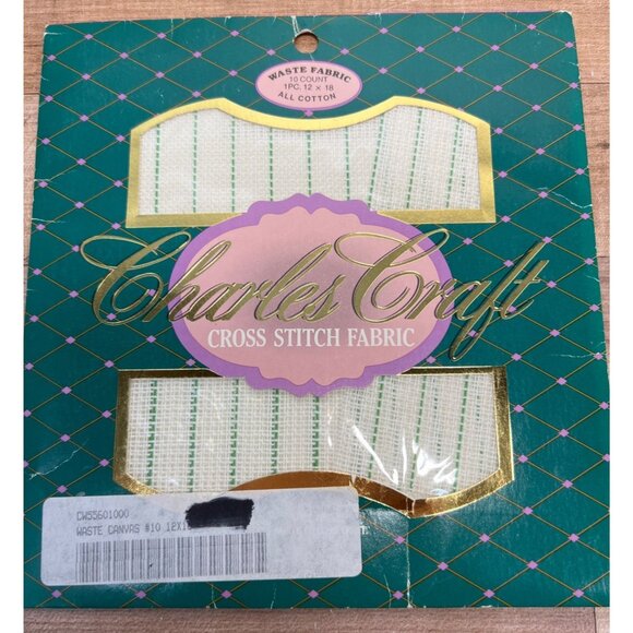 Charles Craft 10 Count Waste Cross Stitch Fabric 12x18 All Cotton White & Green - Picture 1 of 2